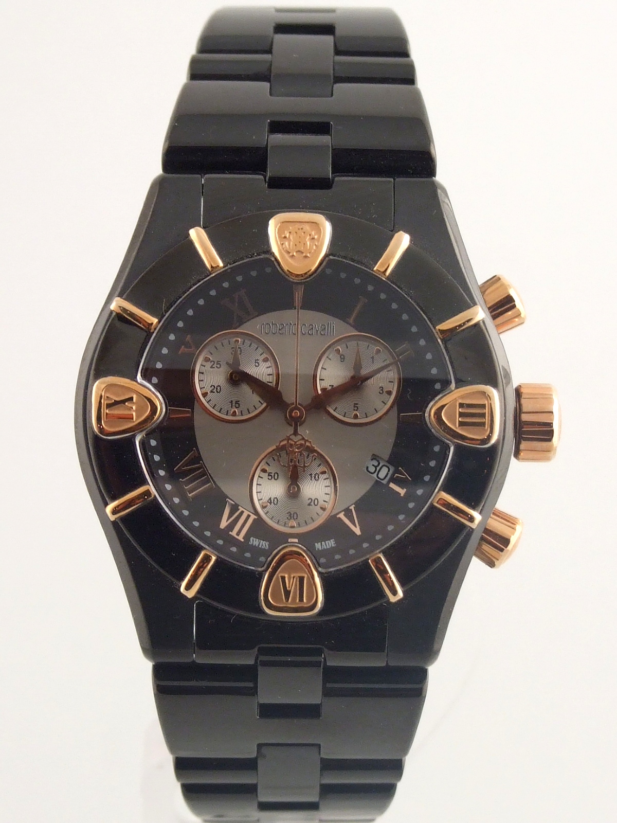 Roberto Cavalli Etched Black Dial Gold Mesh Watch ROBERTO CAVALLI DIAMOND TIME CHRONOGRAPH BLACK PVD MEN main image 3